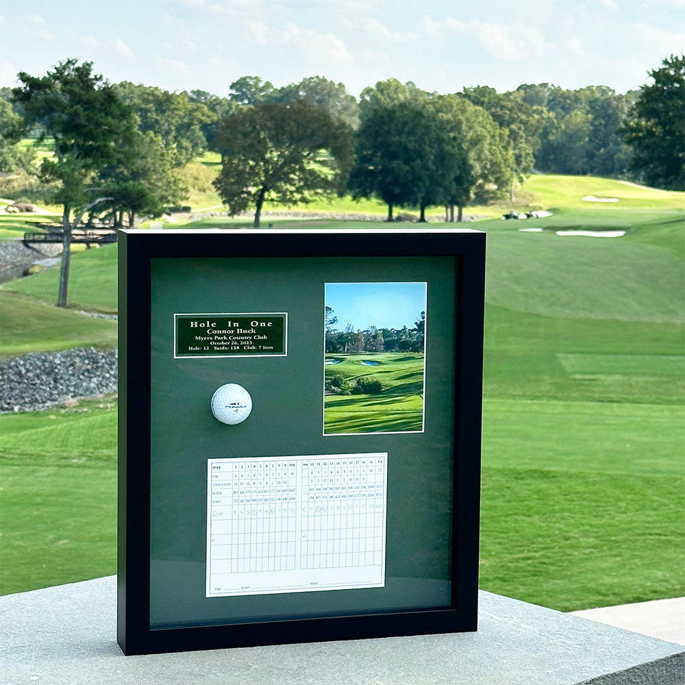 Hole-In-One Ball, Vertical Photo, and Scorecard Shadowbox
