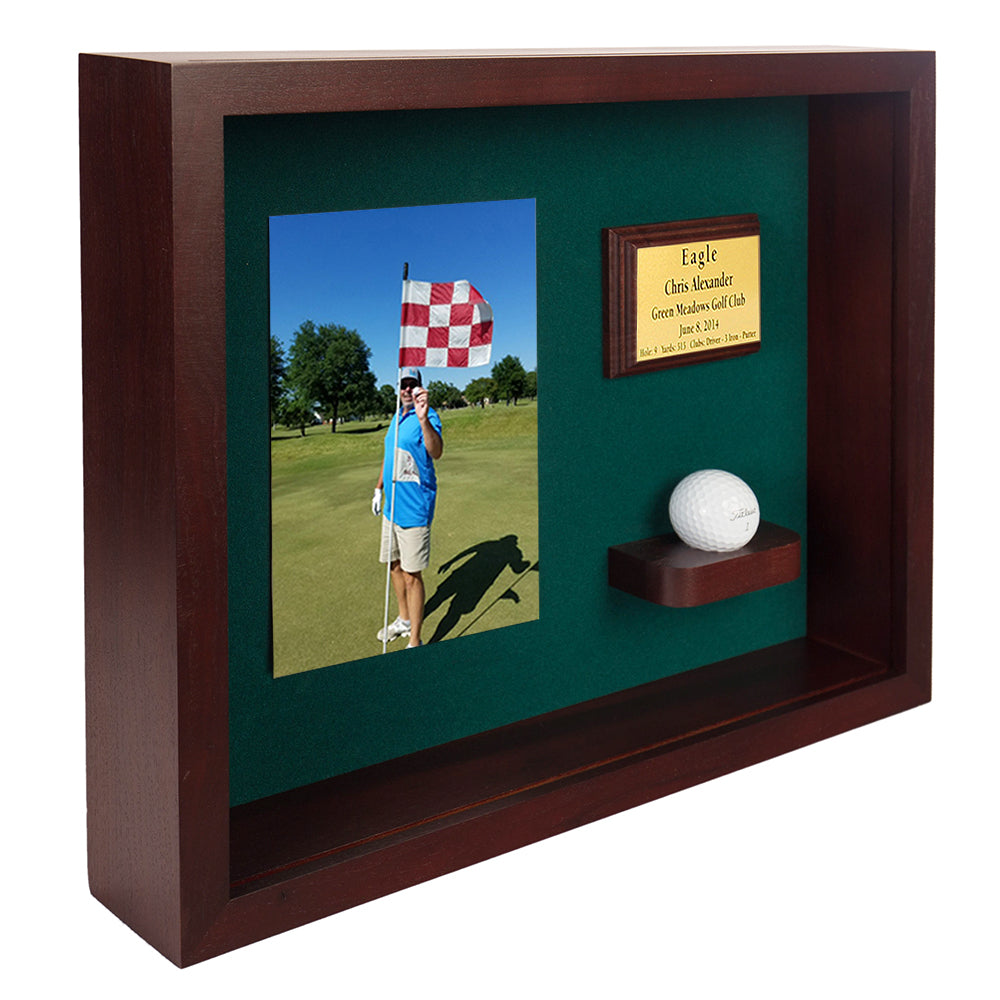 Ball & Vertical Photo/Scorecard Shadowbox Display -- Cherry