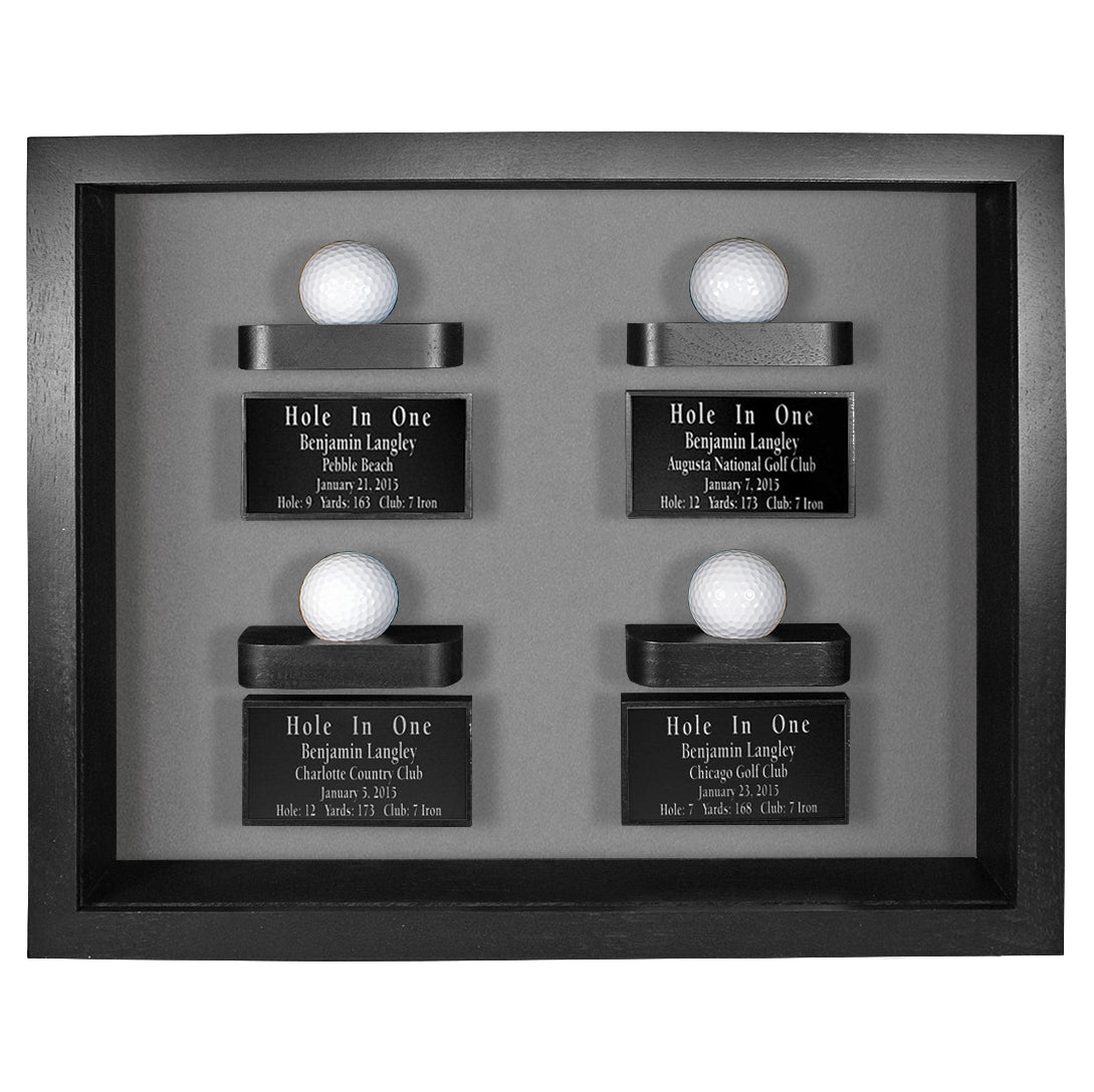 4 Golf Ball Shadow Box Display - Black / Green -- Black with Gray Felt