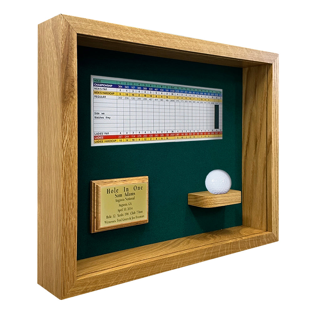 Hole-In-One Ball & Photo/Scorecard Shadowbox -- Oak