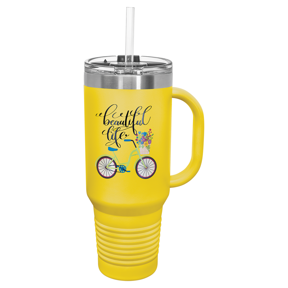 Custom Stainless Steel 40oz Colored Travel Mug w/Straw