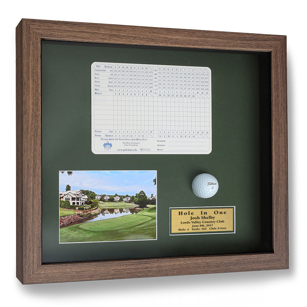 Hole-In-One Ball, Photo, and Scorecard Shadowbox -- Barnwood
