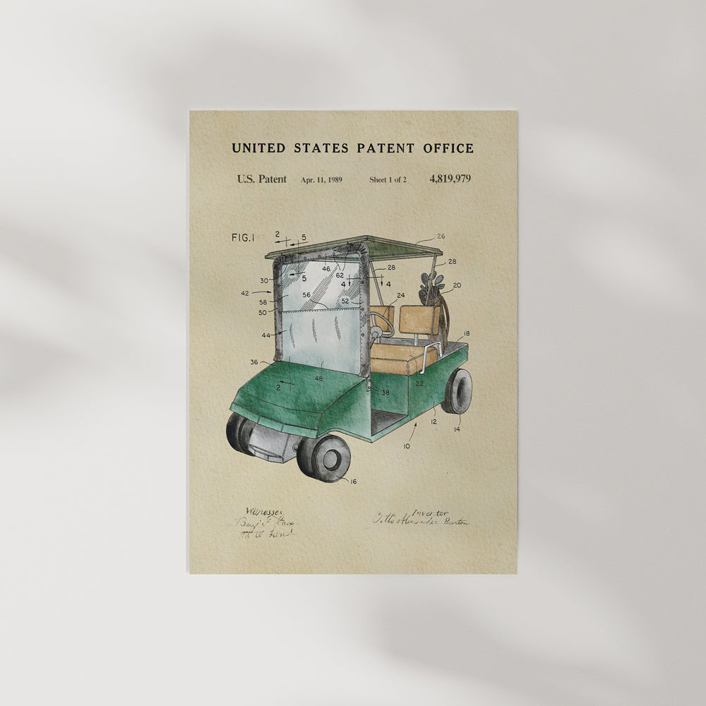 Golf Patent Print - Green Golf Cart