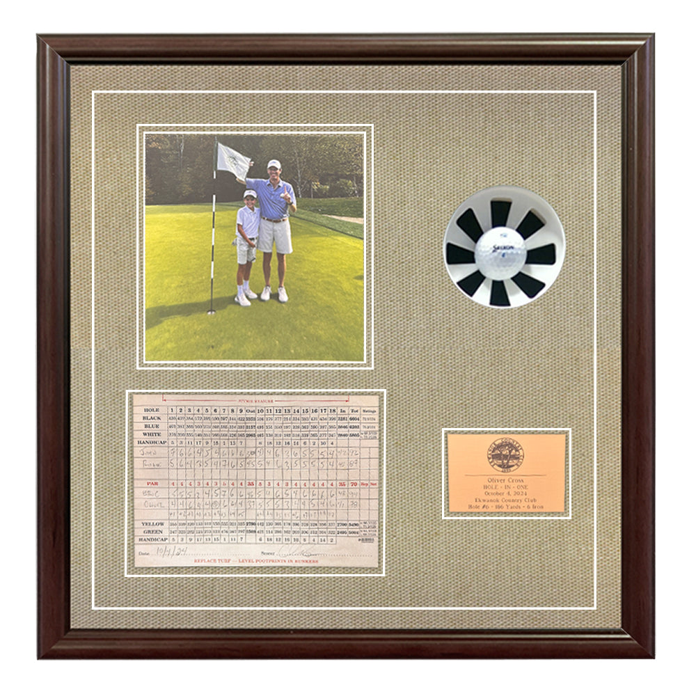 Framed Hole-In-One Ball, Photo, and Scorecard Shadow Box
