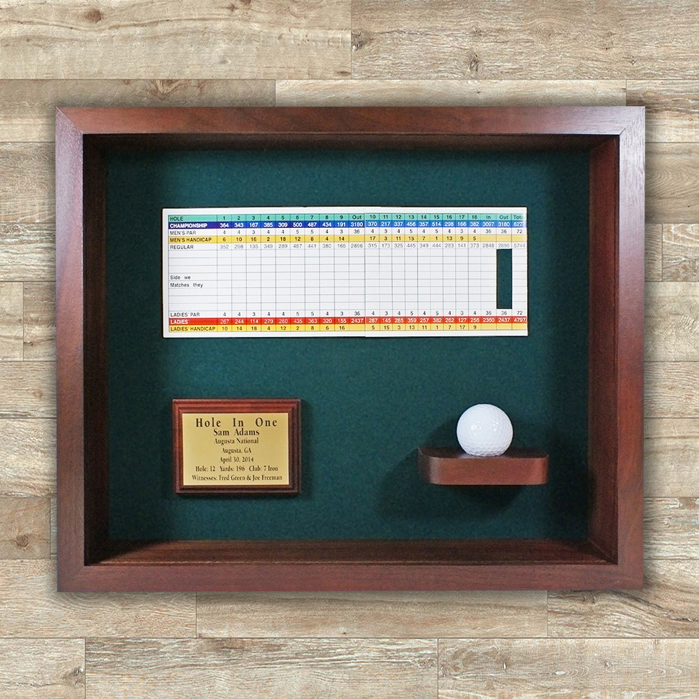 Hole-In-One Ball & Photo/Scorecard Shadowbox -- Cherry