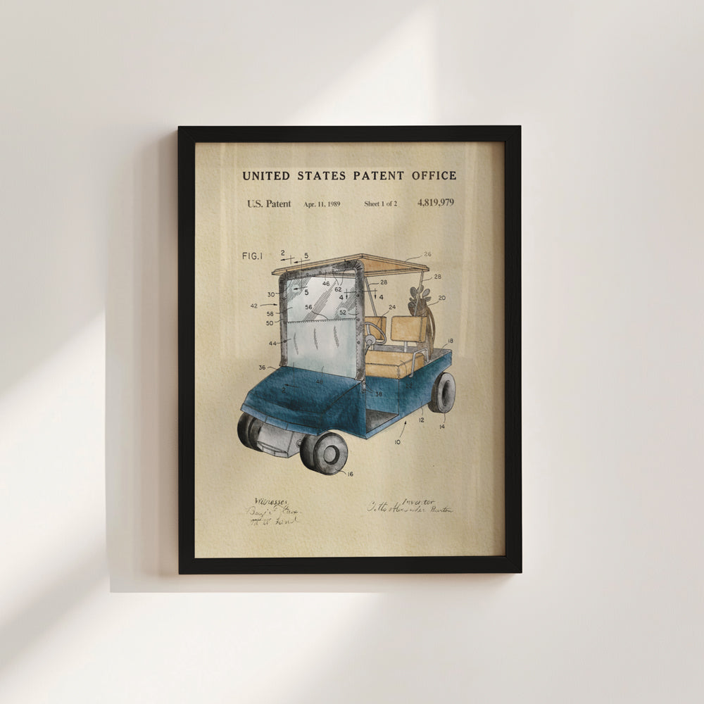Golf Patent Print - Blue Golf Cart