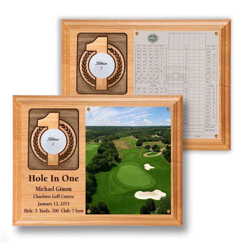 Hole In One Ball and Photo/Scorecard Plaque - Horizontal
