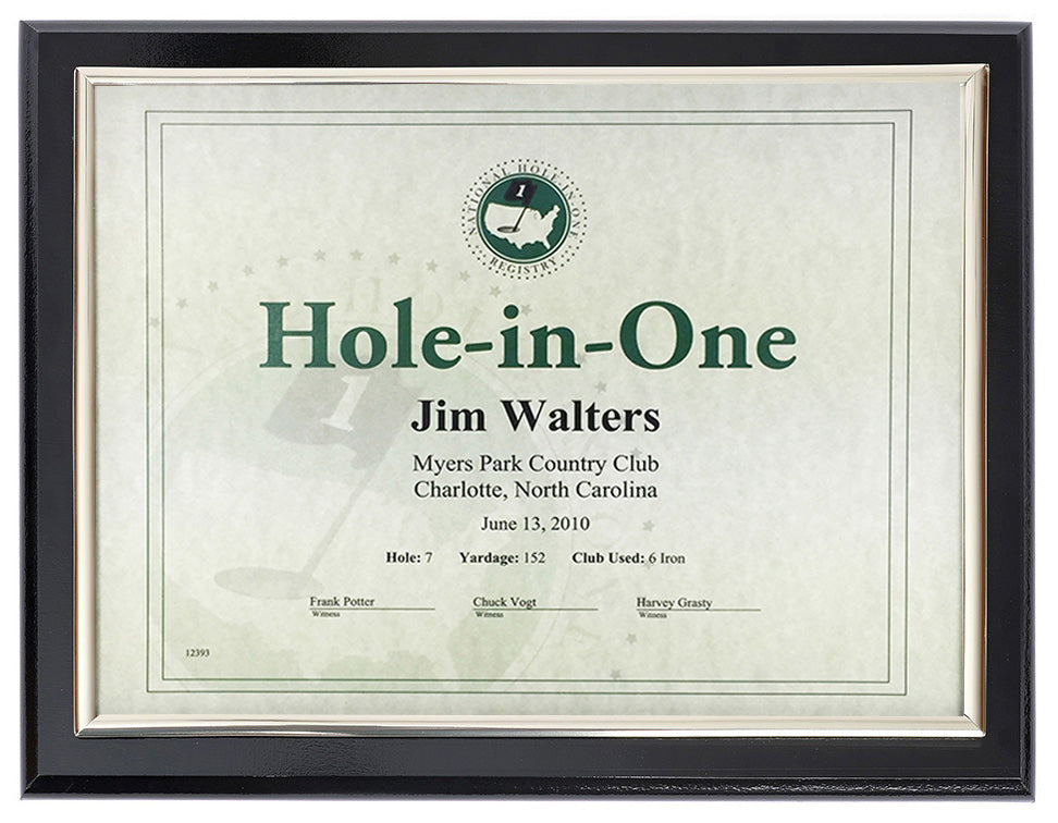 Hole-In-One Certificate Plaque -- Black