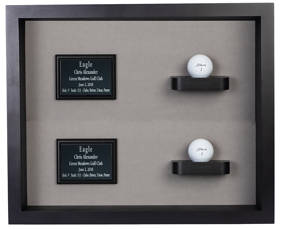 Two Balls and Plaques Shadowbox Display-Cherry -- Black/Gray