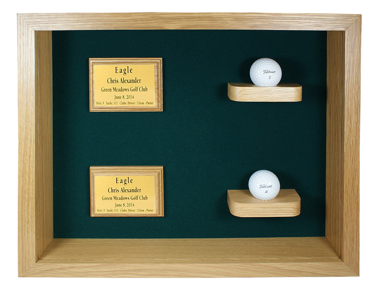 Two Balls and Plaques Shadowbox Display-Cherry -- Oak