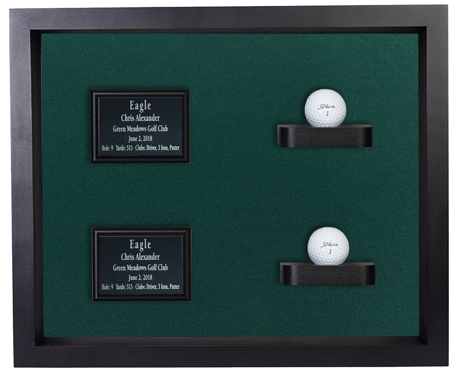 Two Balls and Plaques Shadowbox Display-Cherry -- Black/Green