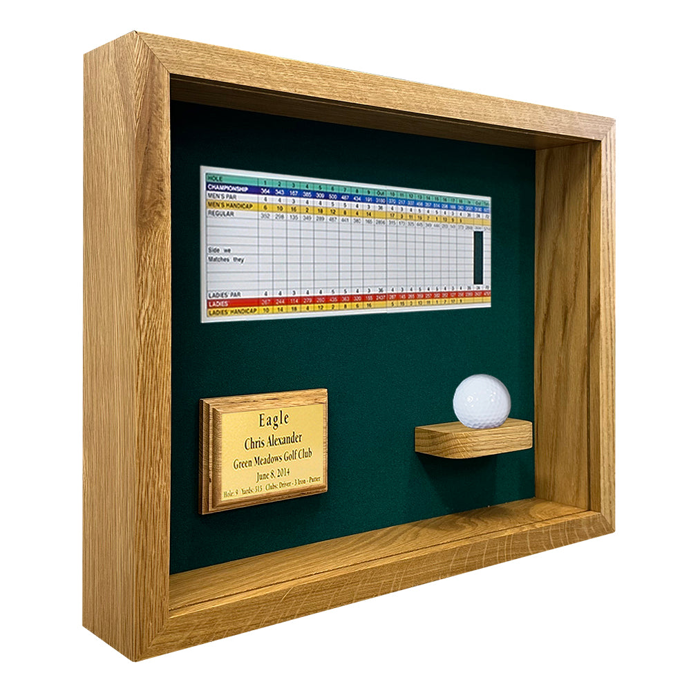 Ball & Photo/Scorecard Shadowbox Display -- Oak