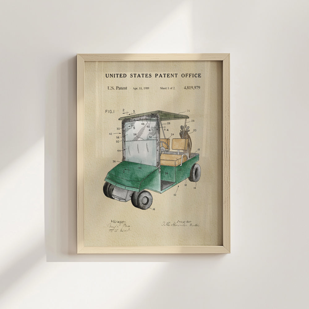 Golf Patent Print - Green Golf Cart