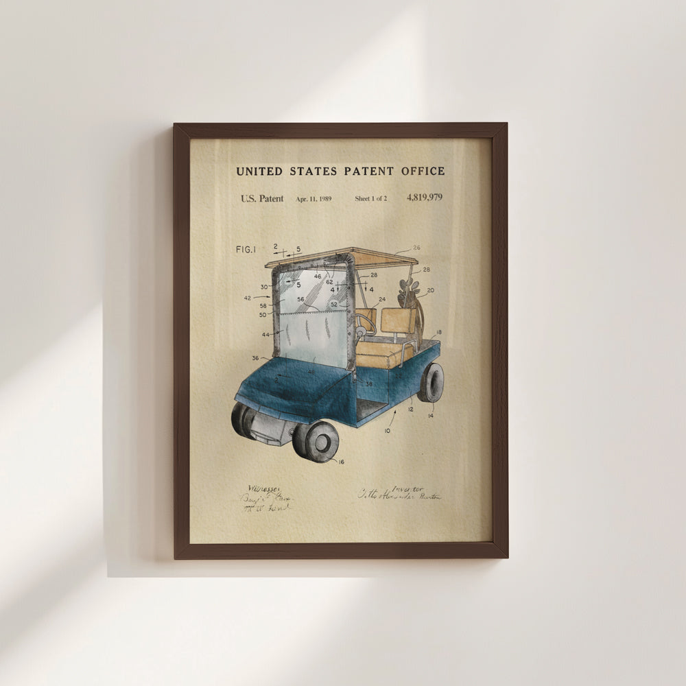 Golf Patent Print - Blue Golf Cart