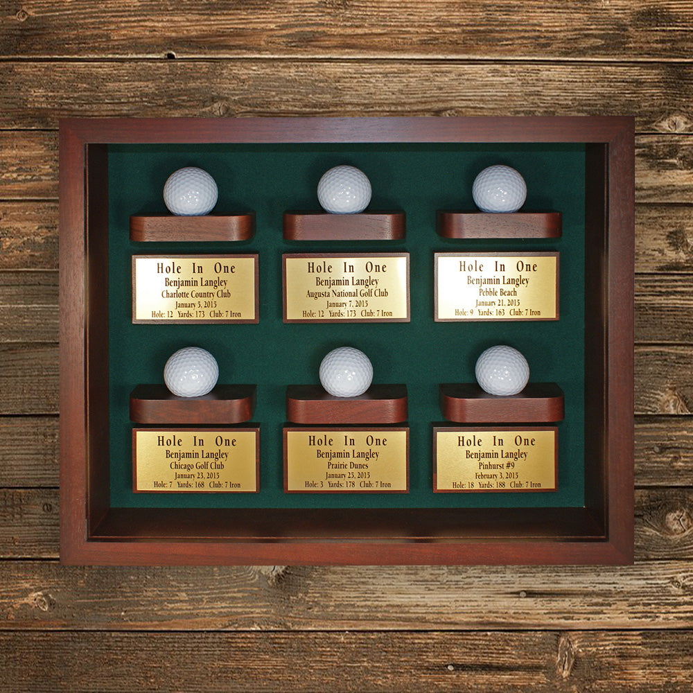 6 Golf Ball Shadow Box Display -- Cherry