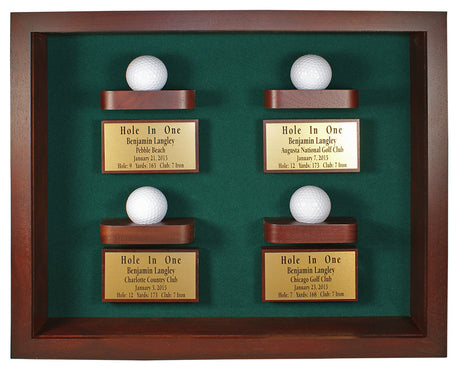 4 Golf Ball Shadow Box Display - Black / Green -- Cherry