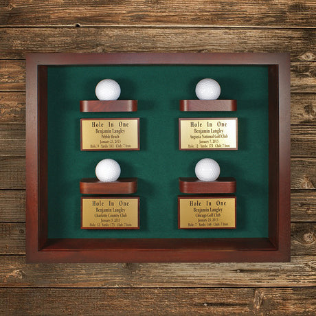 4 Golf Ball Shadow Box Display - Black / Green -- Cherry