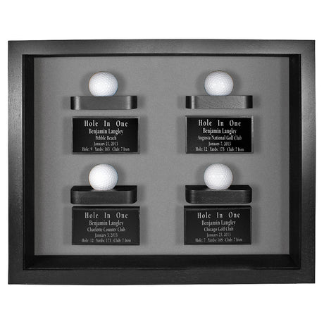 4 Golf Ball Shadow Box Display - Black / Green -- Black with Gray Felt