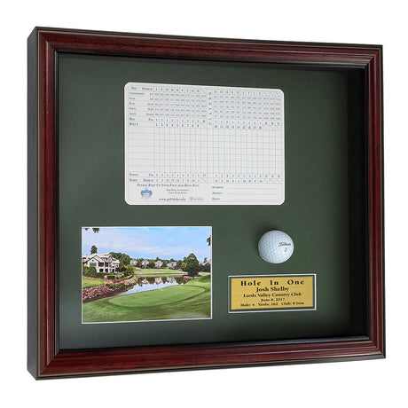 Hole-In-One Ball, Photo, and Scorecard Shadowbox -- Cherry