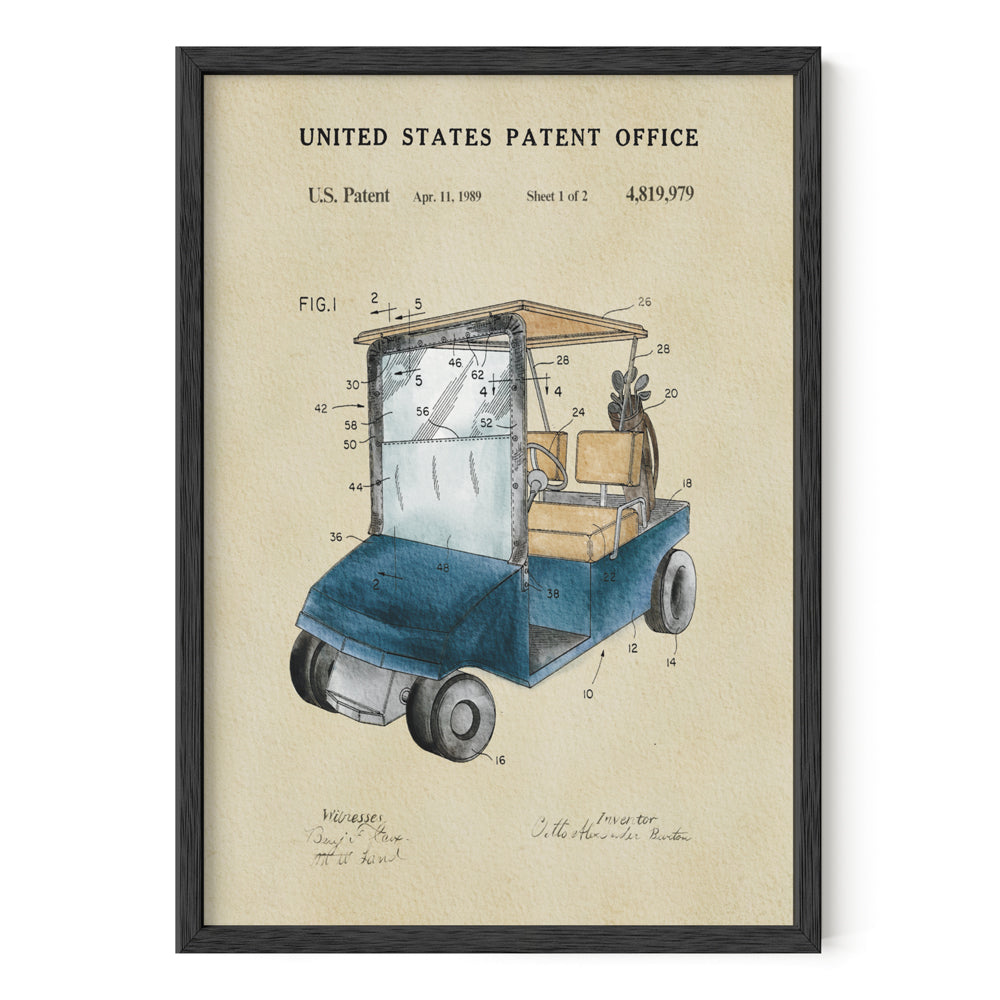 Golf Patent Print - Blue Golf Cart