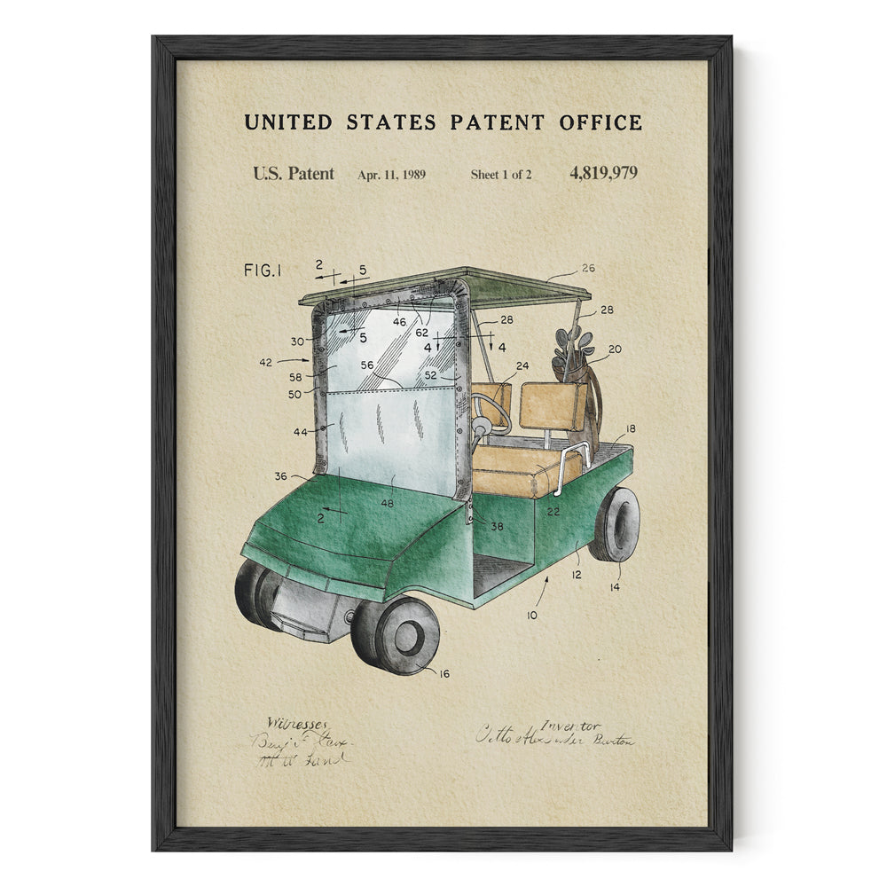Golf Patent Print - Green Golf Cart