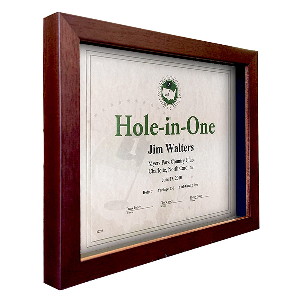 Hole-In-One Gray Shadow Box Certificate Frame -- Cherry