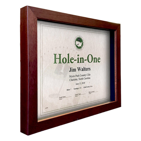 Hole-In-One Gray Shadow Box Certificate Frame -- Cherry