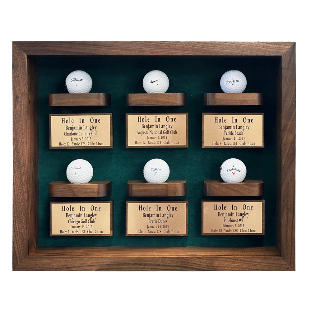 6 Golf Ball Shadow Box Display -- Walnut