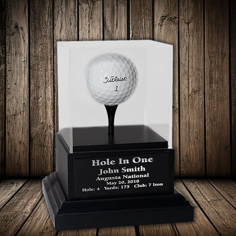 Acrylic Hole In One Display with Cherry Wood Base -- Black