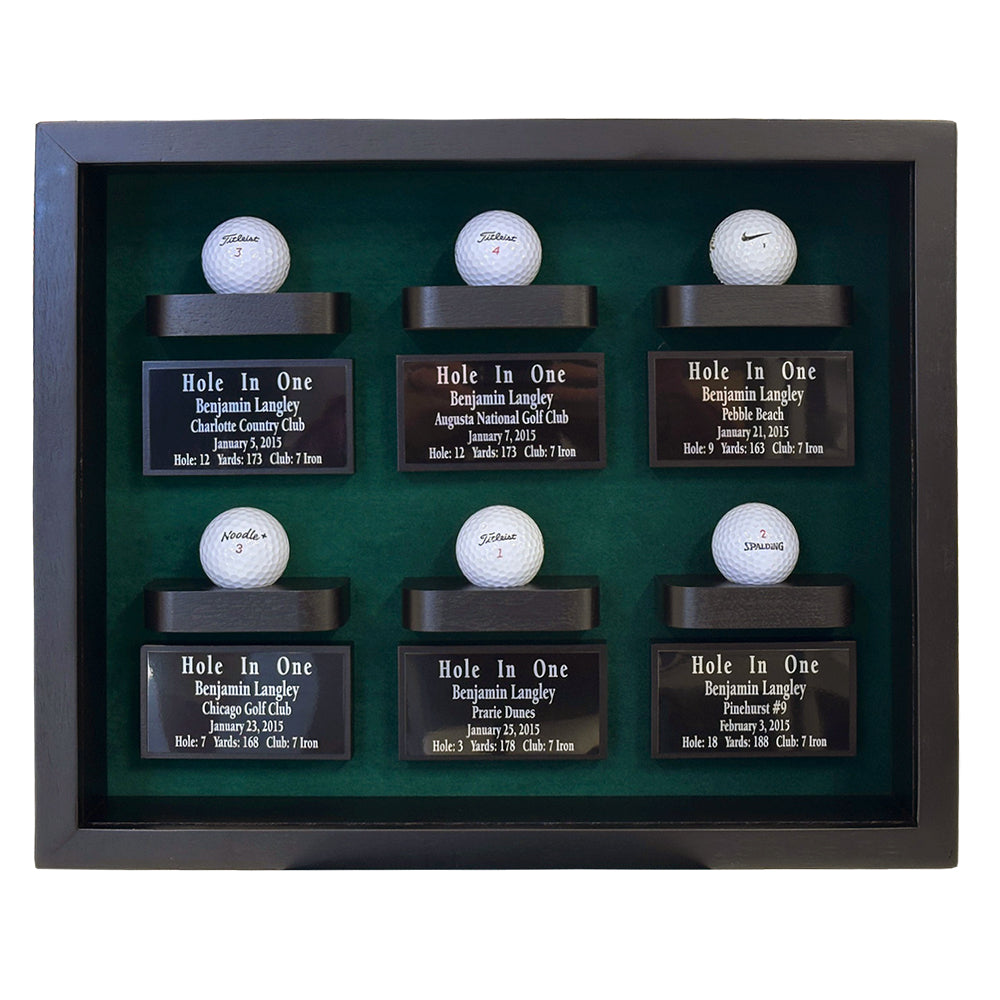 6 Golf Ball Shadow Box Display -- Black/Green