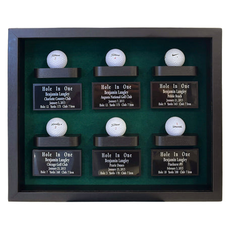 6 Golf Ball Shadow Box Display -- Black/Green