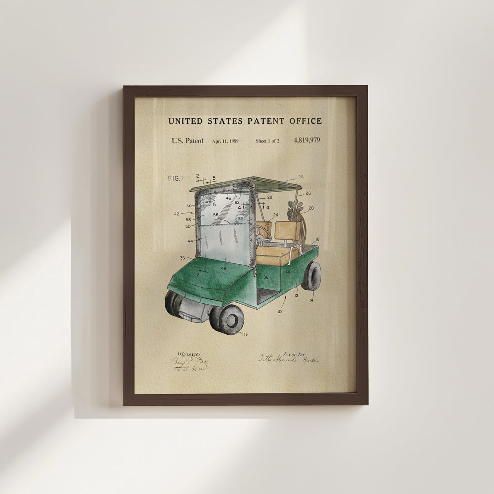 Golf Patent Print - Green Golf Cart