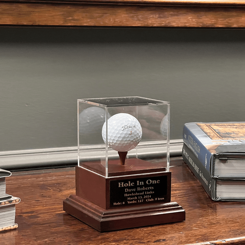 Acrylic Hole In One Display with Cherry Wood Base