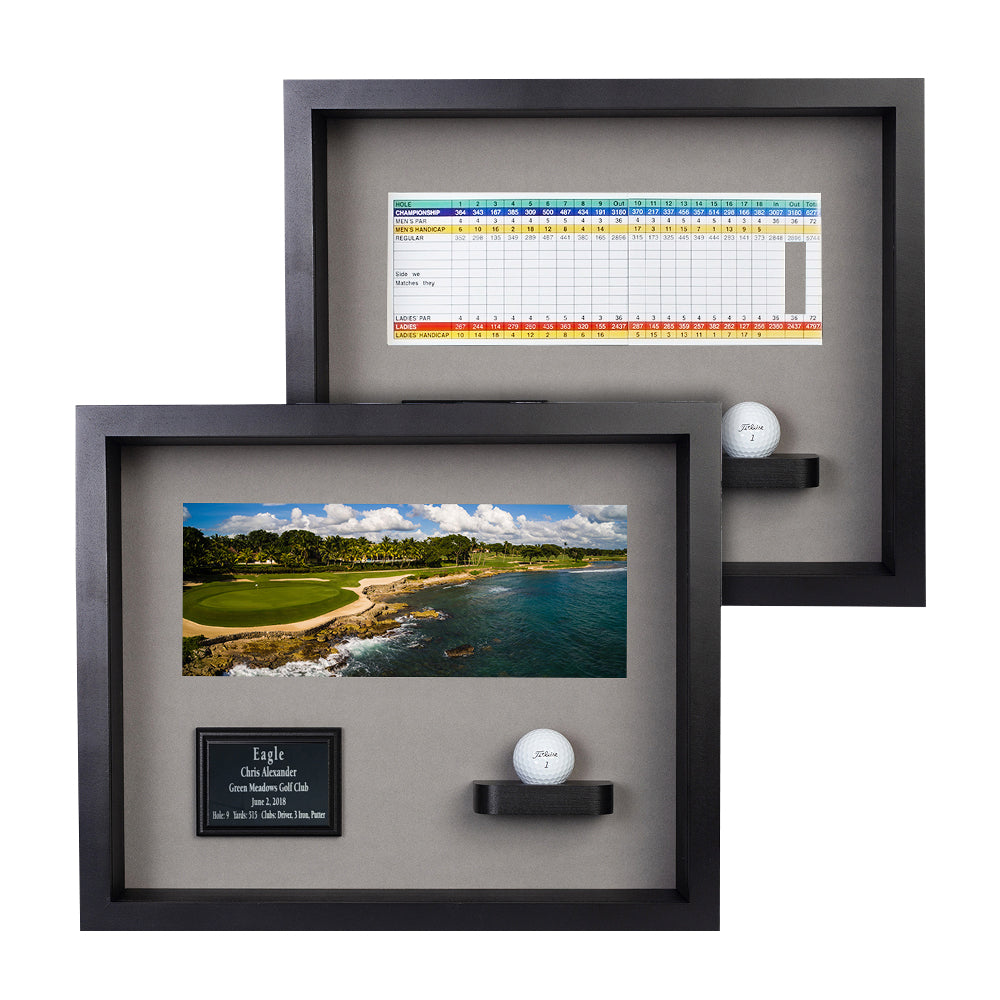 Ball & Photo/Scorecard Shadowbox Display -- Black/Gray