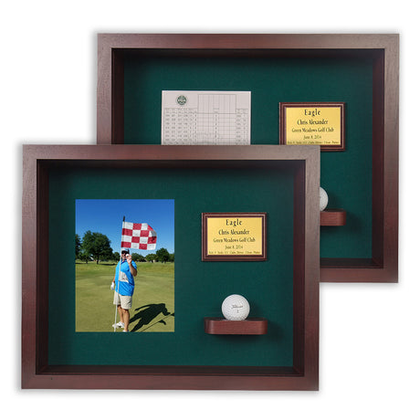 Ball & Vertical Photo/Scorecard Shadowbox Display -- Cherry
