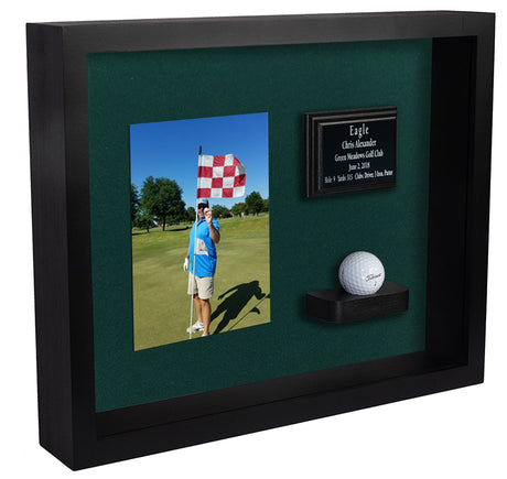 Ball & Vertical Photo/Scorecard Shadowbox Display -- Black/Green