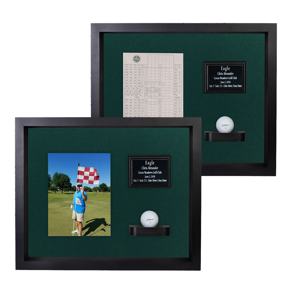 Ball & Vertical Photo/Scorecard Shadowbox Display -- Black/Green