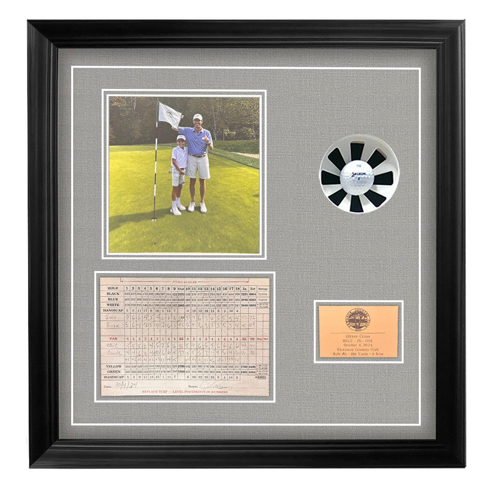 Framed Hole-In-One Ball, Photo, and Scorecard Shadow Box