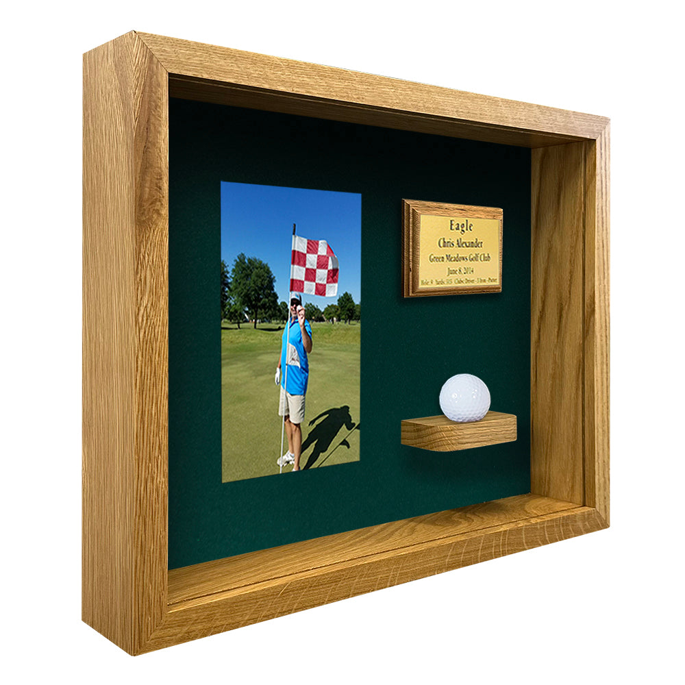 Ball & Vertical Photo/Scorecard Shadowbox Display -- Oak
