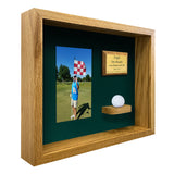 Ball & Vertical Photo/Scorecard Shadowbox Display -- Oak