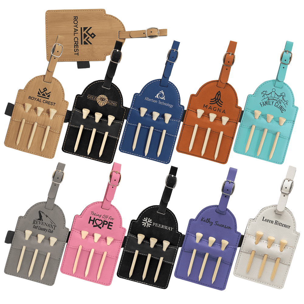 Custom Leatherette Bag Tag w/Wooden Tees