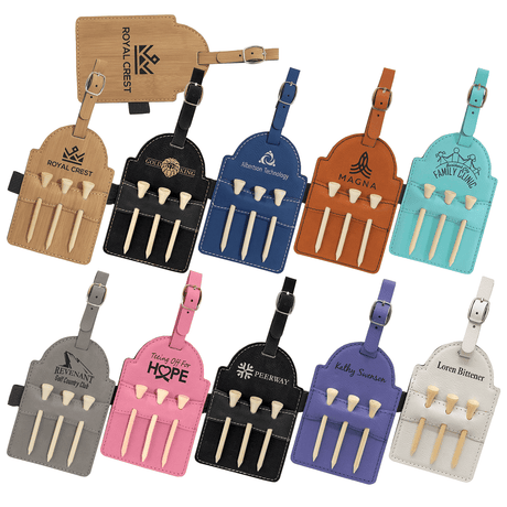 Custom Leatherette Bag Tag w/Wooden Tees