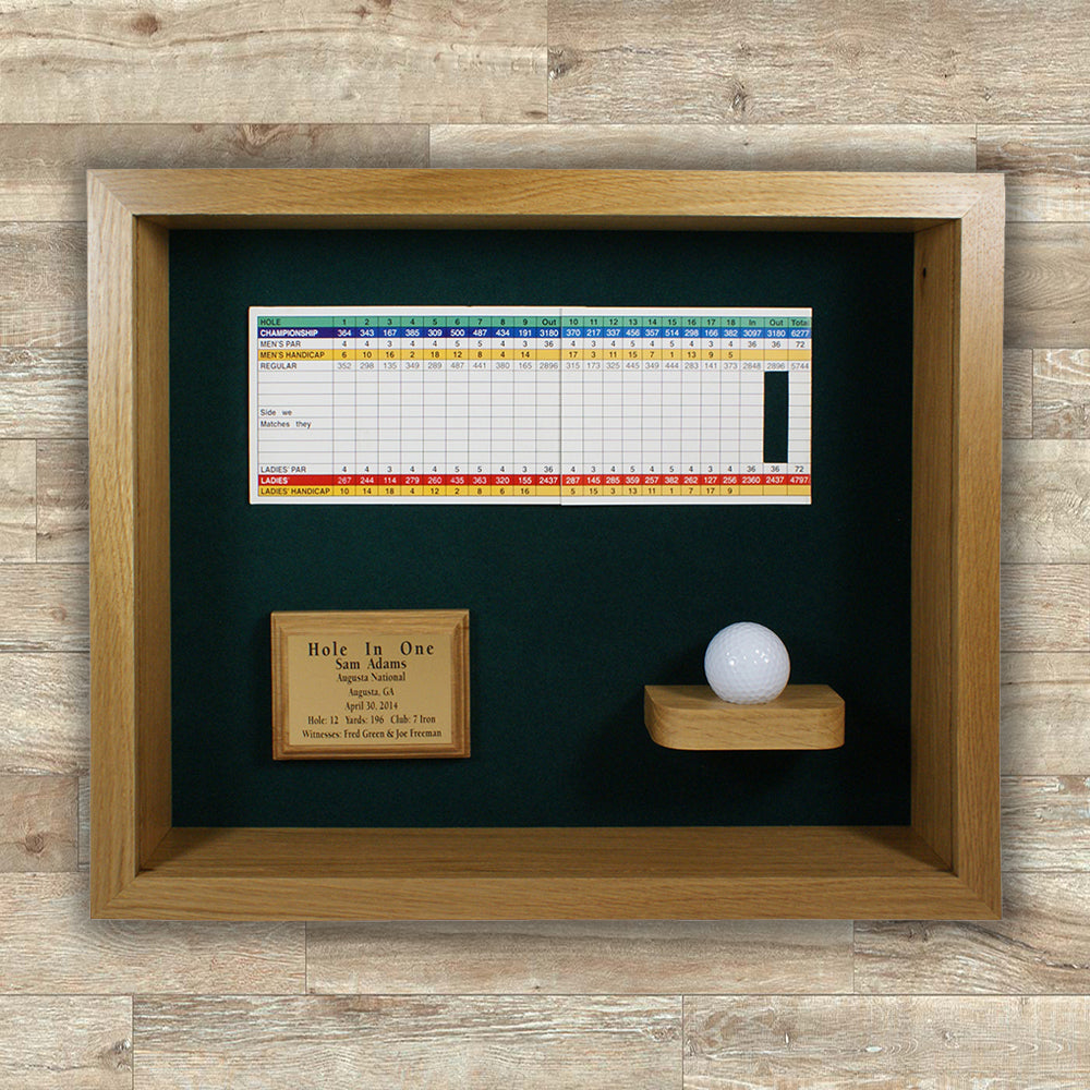 Hole-In-One Ball & Photo/Scorecard Shadowbox -- Oak