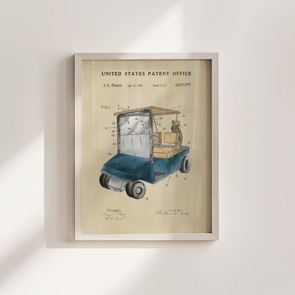 Golf Patent Print - Blue Golf Cart