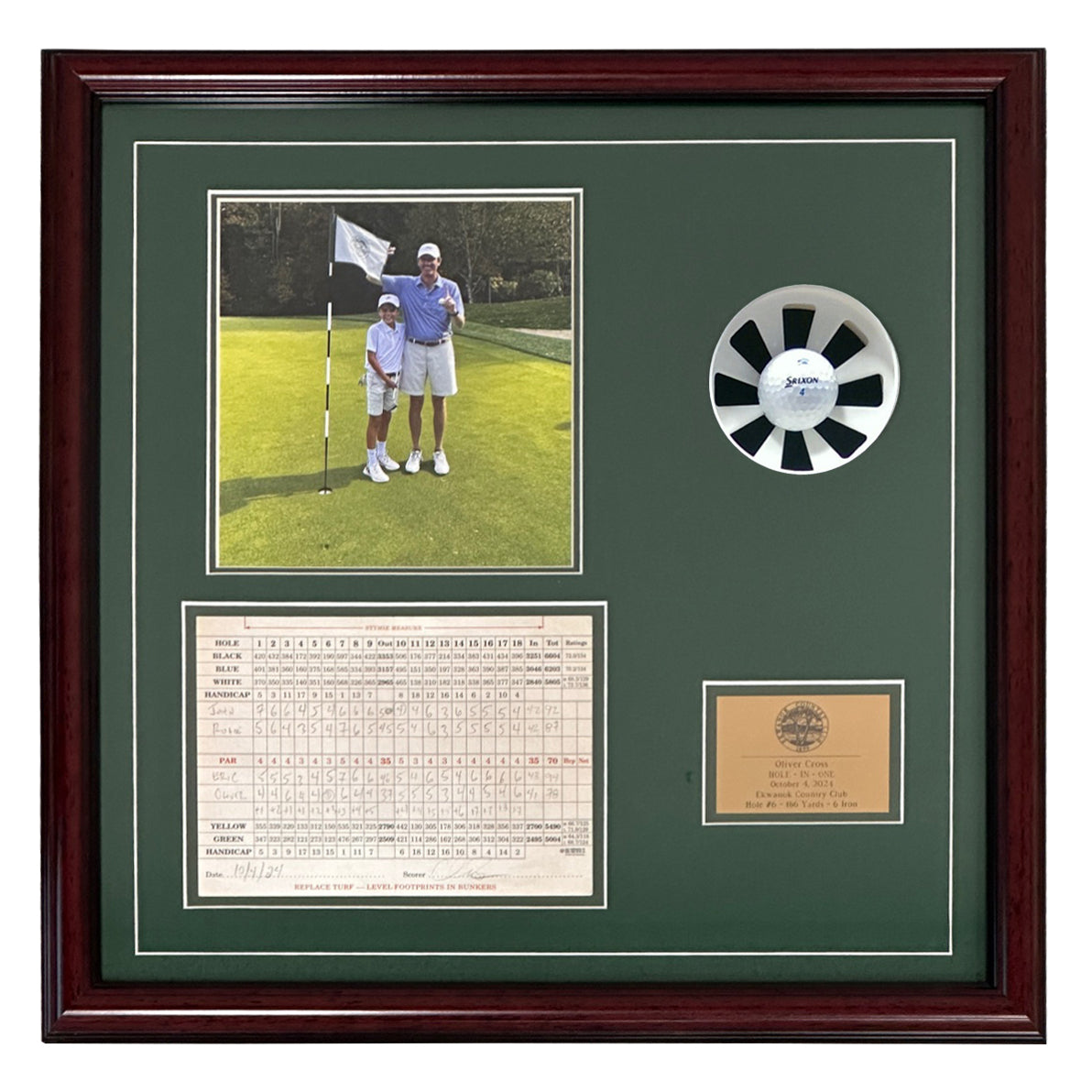 Framed Hole-In-One Ball, Photo, and Scorecard Shadow Box