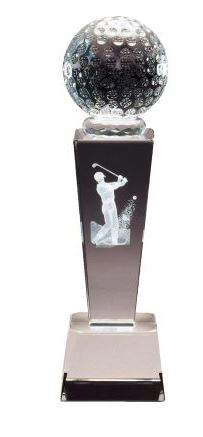 Golf  Ball PedestalOptical Crystal Award w/3D Male Golfer