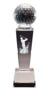 Golf  Ball PedestalOptical Crystal Award w/3D Male Golfer