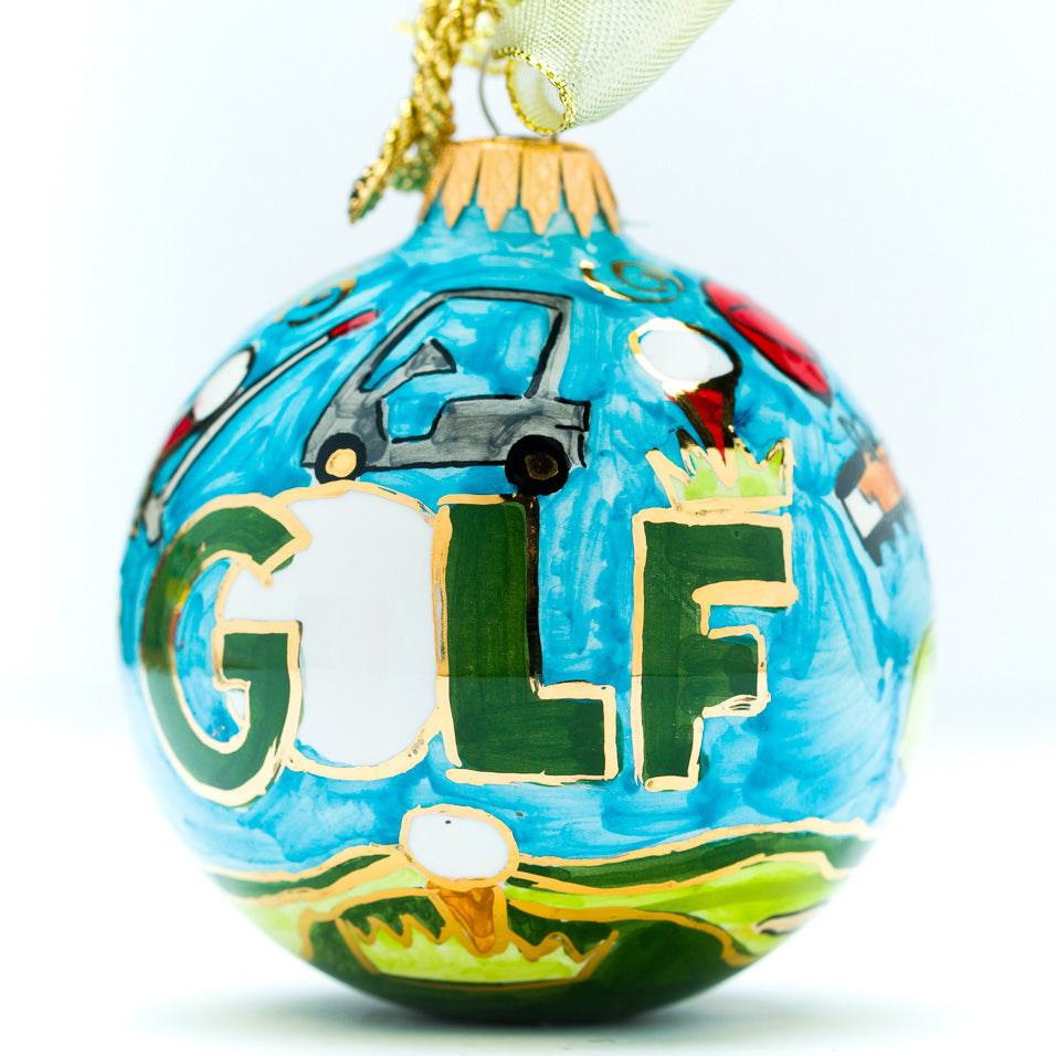 Handpainted Ceramic Golf Themed Ornament