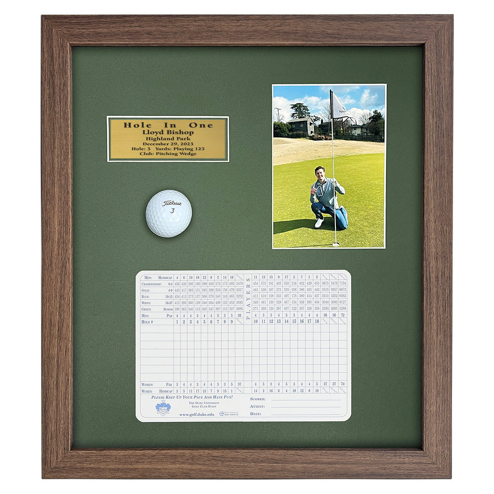 Hole-In-One Ball, Vertical Photo, and Scorecard Shadowbox -- Barnwood