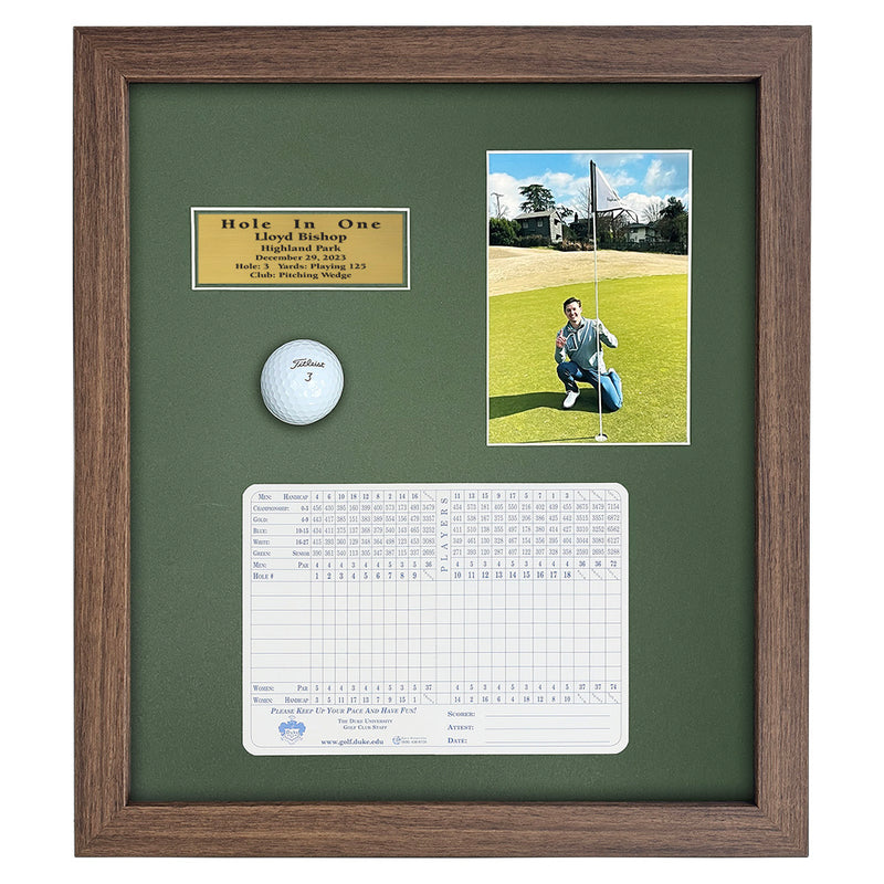 Hole-In-One Ball, Vertical Photo, and Scorecard Shadowbox -- Barnwood